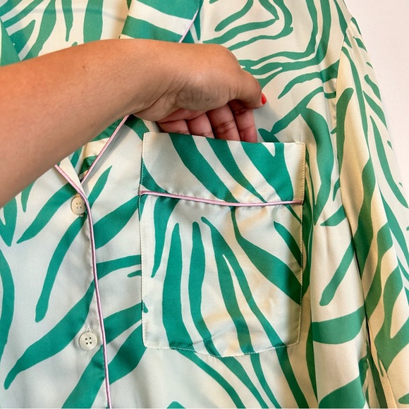 ZARA Small Green Floral Palm Tree Printed Pajama Style Shirt - Picture 6 of 9